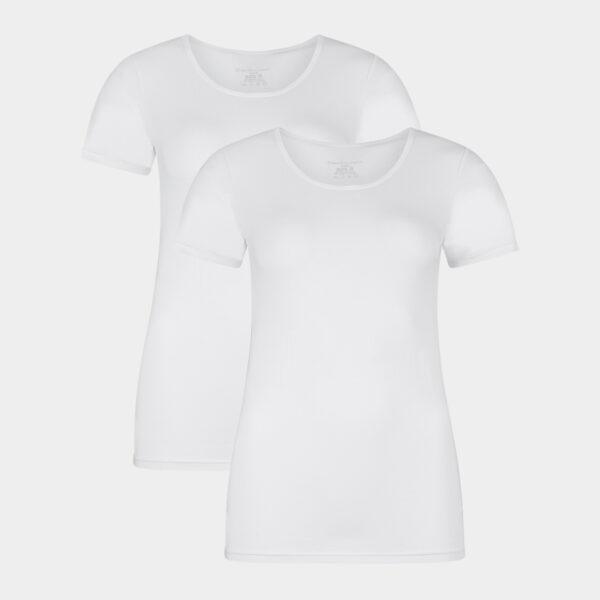 2 hvide bambus t-shirts dame r-neck til dame fra Bamboo Basics (Størrelse: Small)