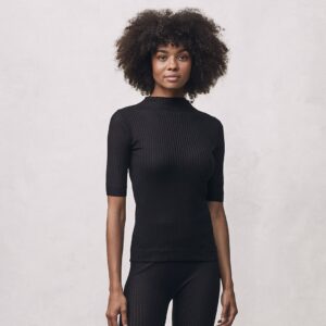 Seamless Basic | Silky High Neck Recycled Silk Blouse - Black