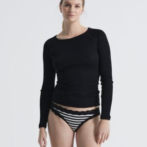 Silky Tanga | Silk panties 2-pack - Black Off-white stripes