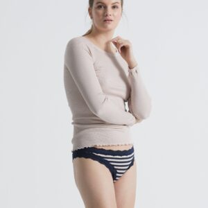 Silky Tanga | Silk panties 2-pack - Navy Beige Stripes