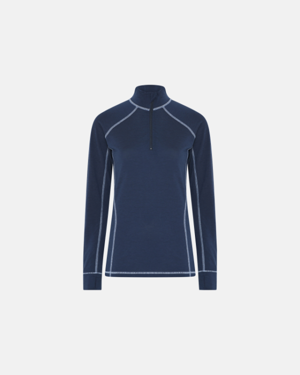 Langærmet trøje med lynlås | 100% merino uld | navy
