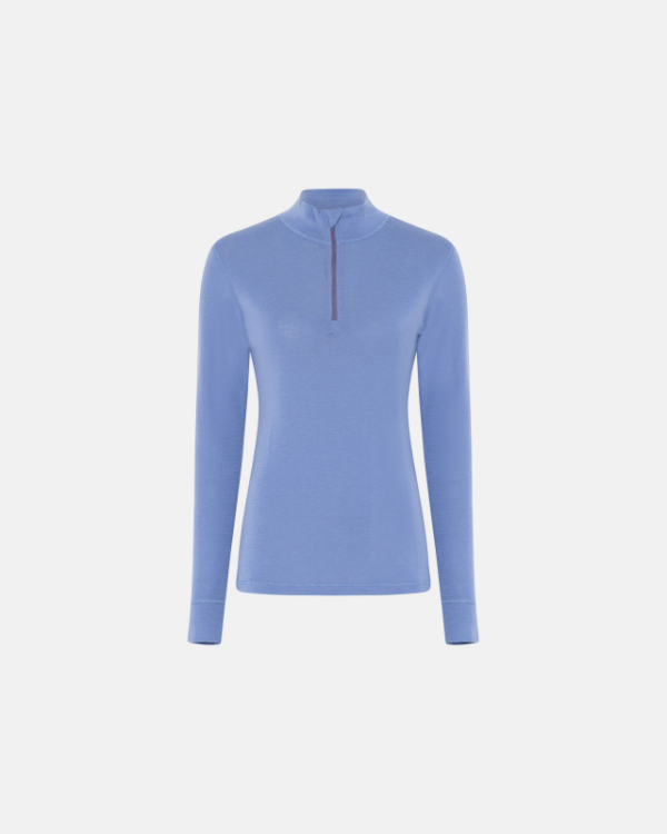 Langærmet trøje med lynlås | 100 % uld | blå