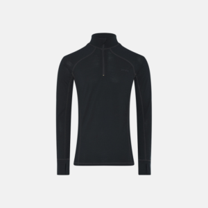 Langærmet zip undertrøje | 100% merino uld | sort