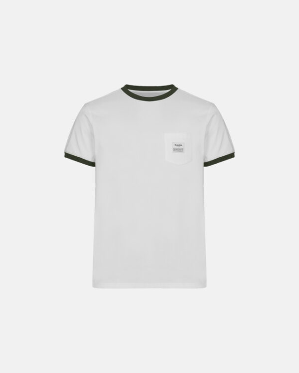 Økologisk bomuld, T-shirt "retro pocket", Hvid/Army