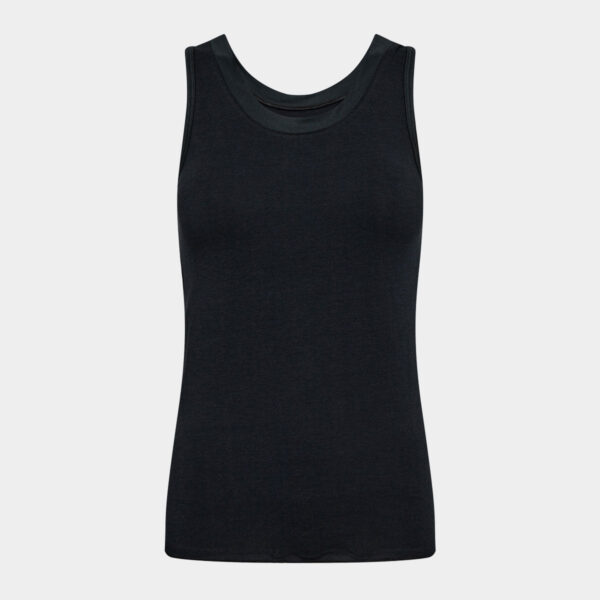 Sort bambus tank top med feminine detaljer, S